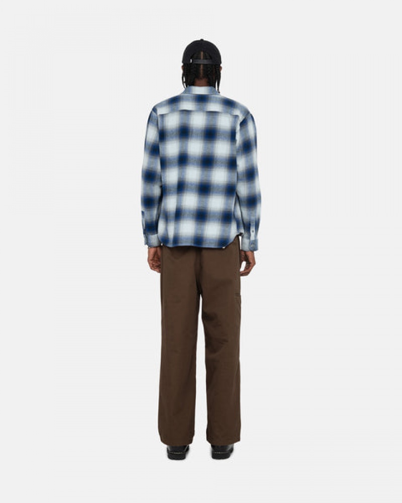 Stussy Bay Plaid Shirt Men Shirt Jackets Navy | ZRK-7708