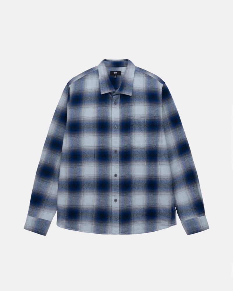 Stussy Bay Plaid Shirt Men Shirt Jackets Navy | ZRK-7708