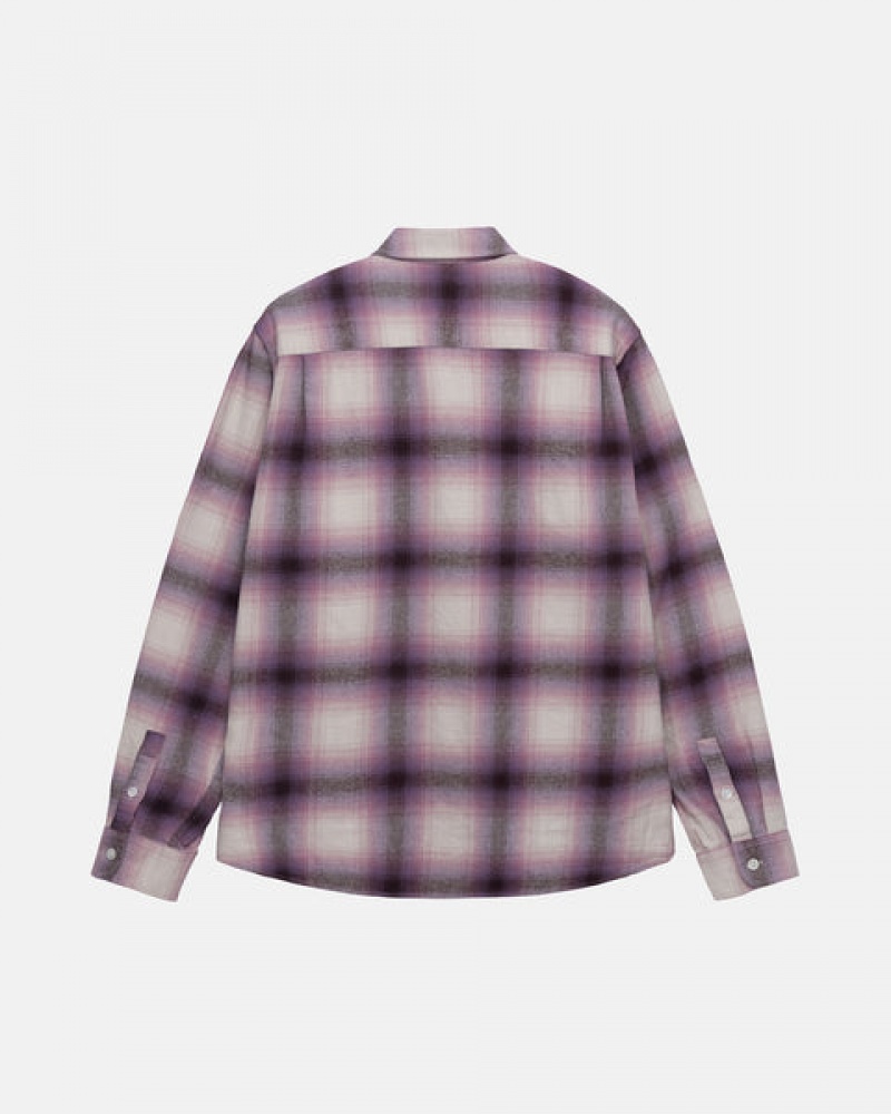 Stussy Bay Plaid Shirt Men Shirts Burgundy | DUK-1777