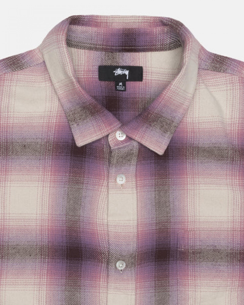 Stussy Bay Plaid Shirt Men Shirts Burgundy | DUK-1777