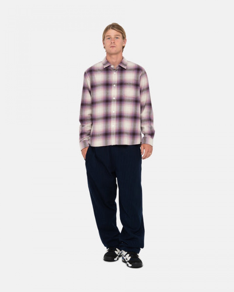 Stussy Bay Plaid Shirt Men Shirts Burgundy | DUK-1777