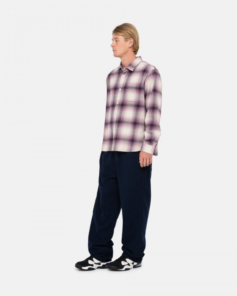 Stussy Bay Plaid Shirt Men Shirts Burgundy | DUK-1777