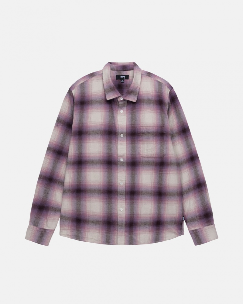 Stussy Bay Plaid Shirt Men Shirts Burgundy | DUK-1777