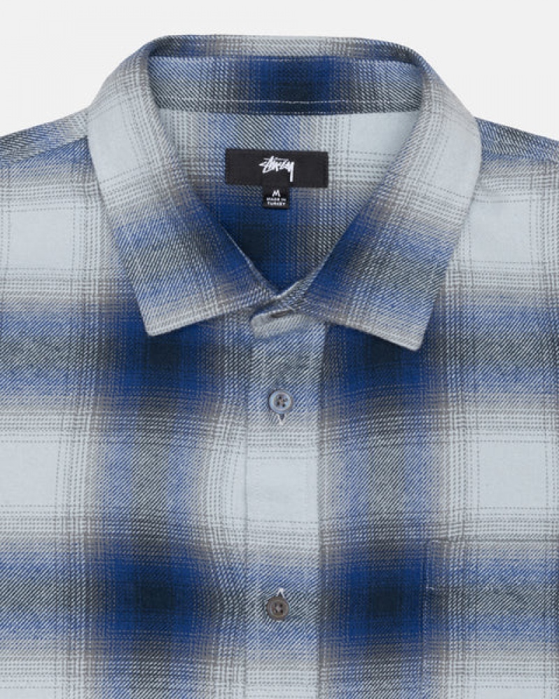 Stussy Bay Plaid Shirt Men Shirts Navy | CEG-1357