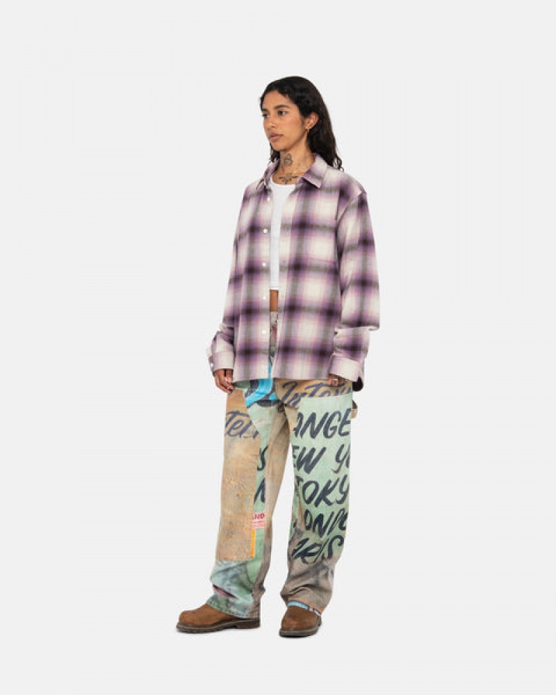 Stussy Bay Plaid Shirt Women Shirts Burgundy | UXG-2497