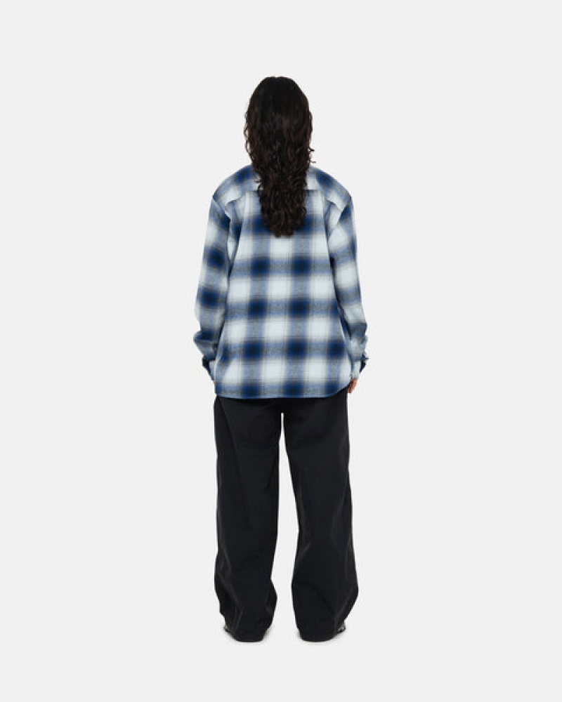 Stussy Bay Plaid Shirt Women Shirts Navy | FZA-4530