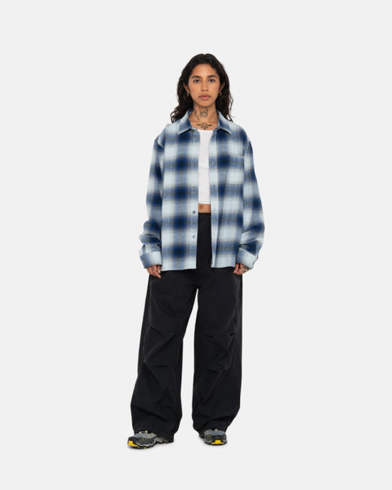 Stussy Bay Plaid Shirt Women Shirts Navy | FZA-4530