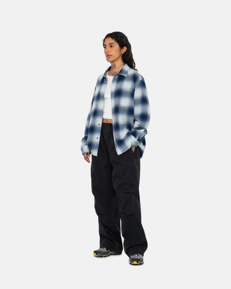 Stussy Bay Plaid Shirt Women Shirts Navy | FZA-4530