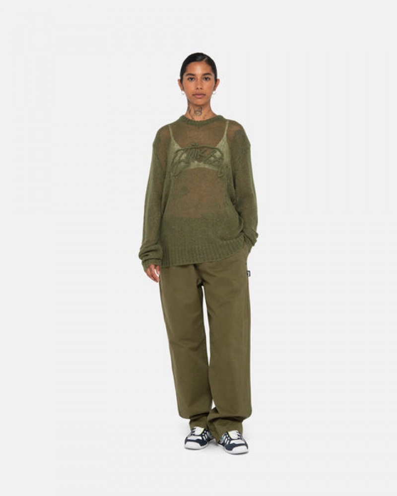 Stussy Beach Pant Brushed Cotton Women Pants Olive | PHR-5753