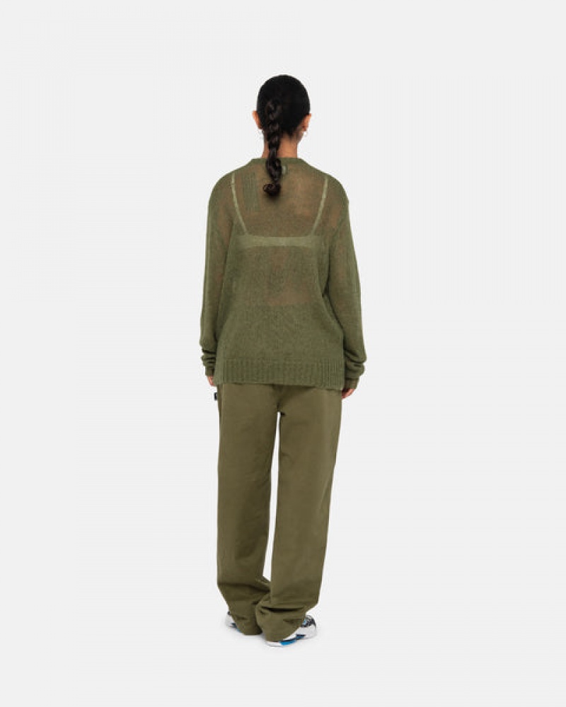 Stussy Beach Pant Brushed Cotton Women Pants Olive | PHR-5753