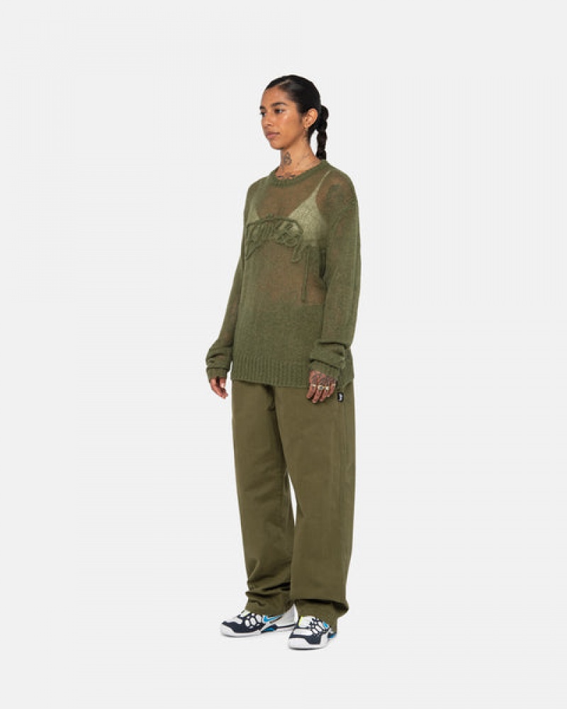 Stussy Beach Pant Brushed Cotton Women Pants Olive | PHR-5753