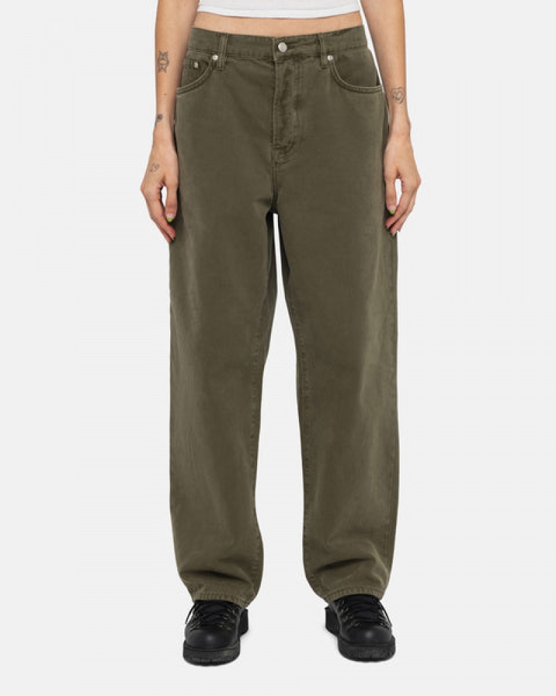 Stussy Big Ol' Jean Washed Canvas Men Pants Olive | RQE-8627