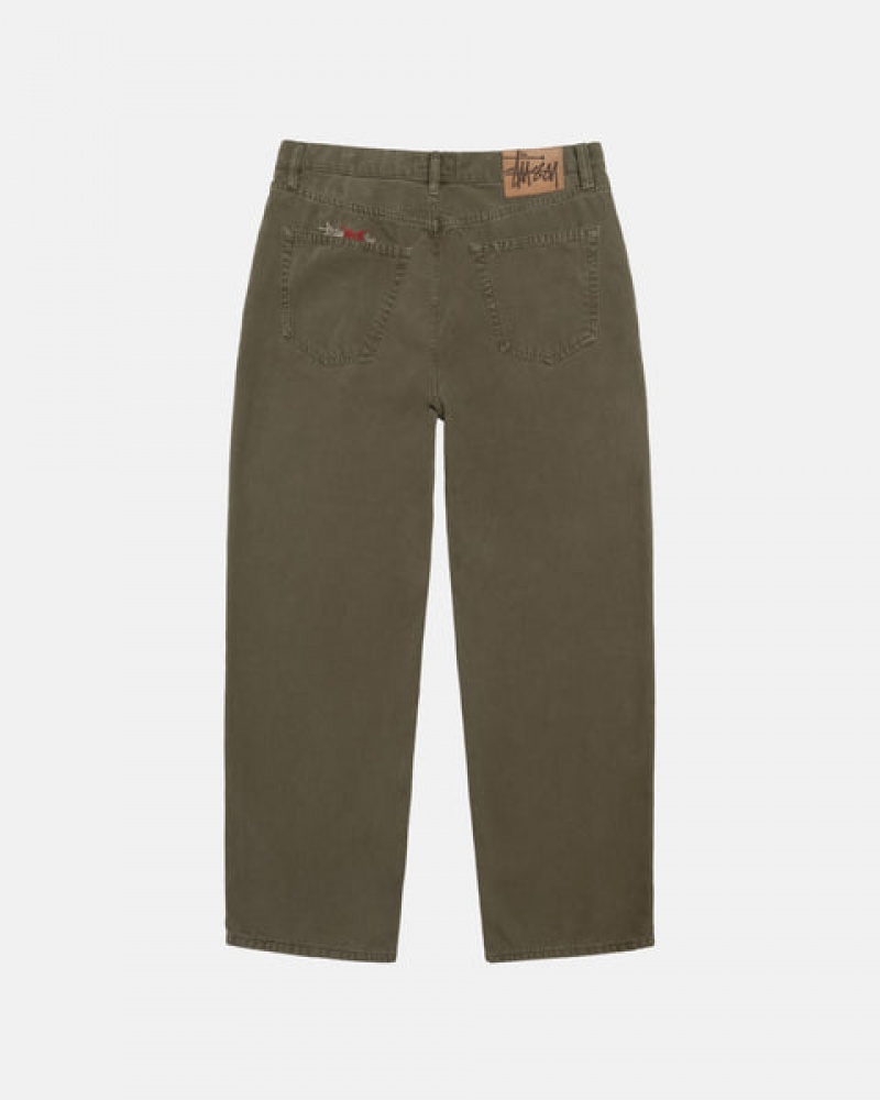 Stussy Big Ol' Jean Washed Canvas Men Pants Olive | RQE-8627