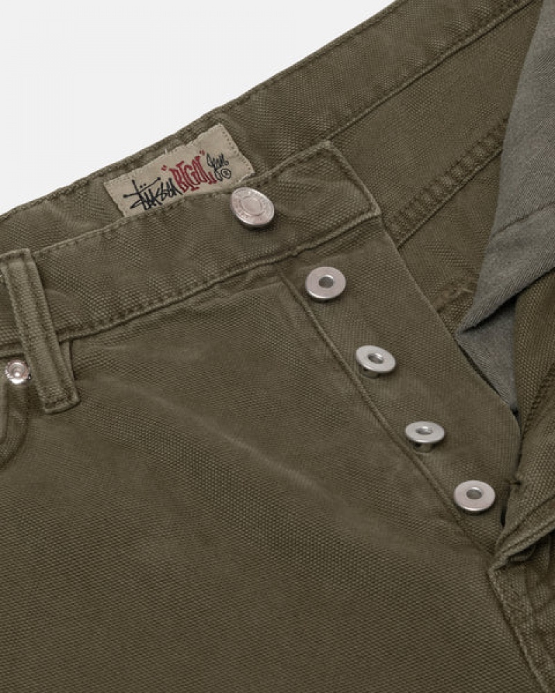 Stussy Big Ol' Jean Washed Canvas Men Pants Olive | RQE-8627