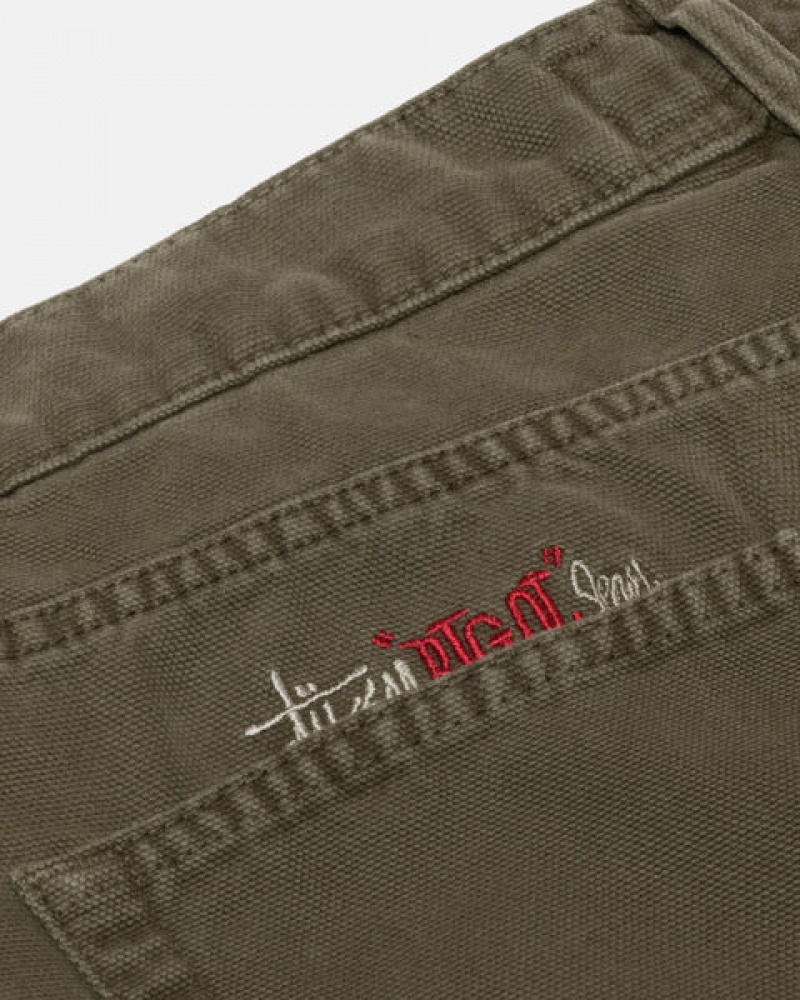 Stussy Big Ol' Jean Washed Canvas Men Pants Olive | RQE-8627