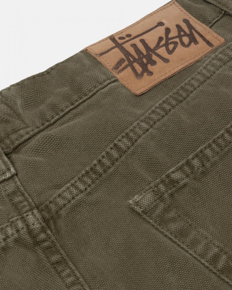 Stussy Big Ol' Jean Washed Canvas Men Pants Olive | RQE-8627