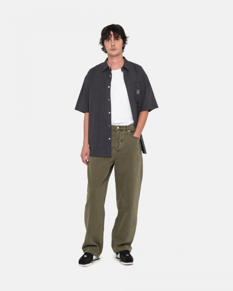 Stussy Big Ol' Jean Washed Canvas Men Pants Olive | RQE-8627