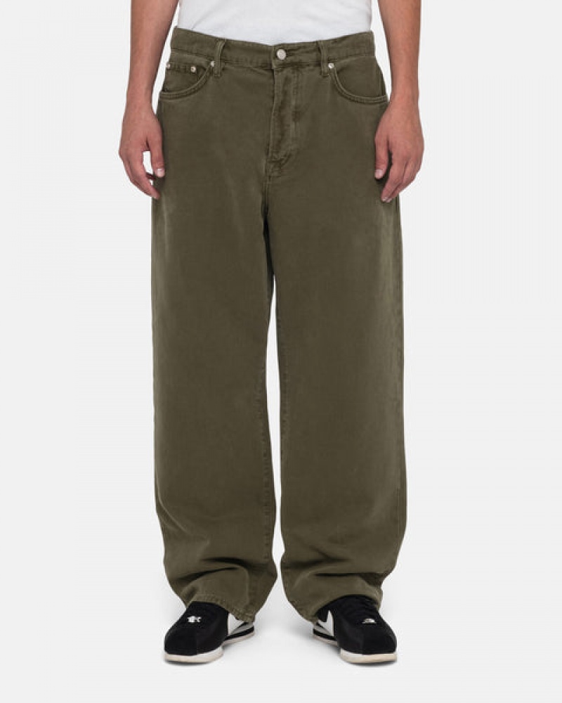 Stussy Big Ol' Jean Washed Canvas Men Pants Olive | RQE-8627