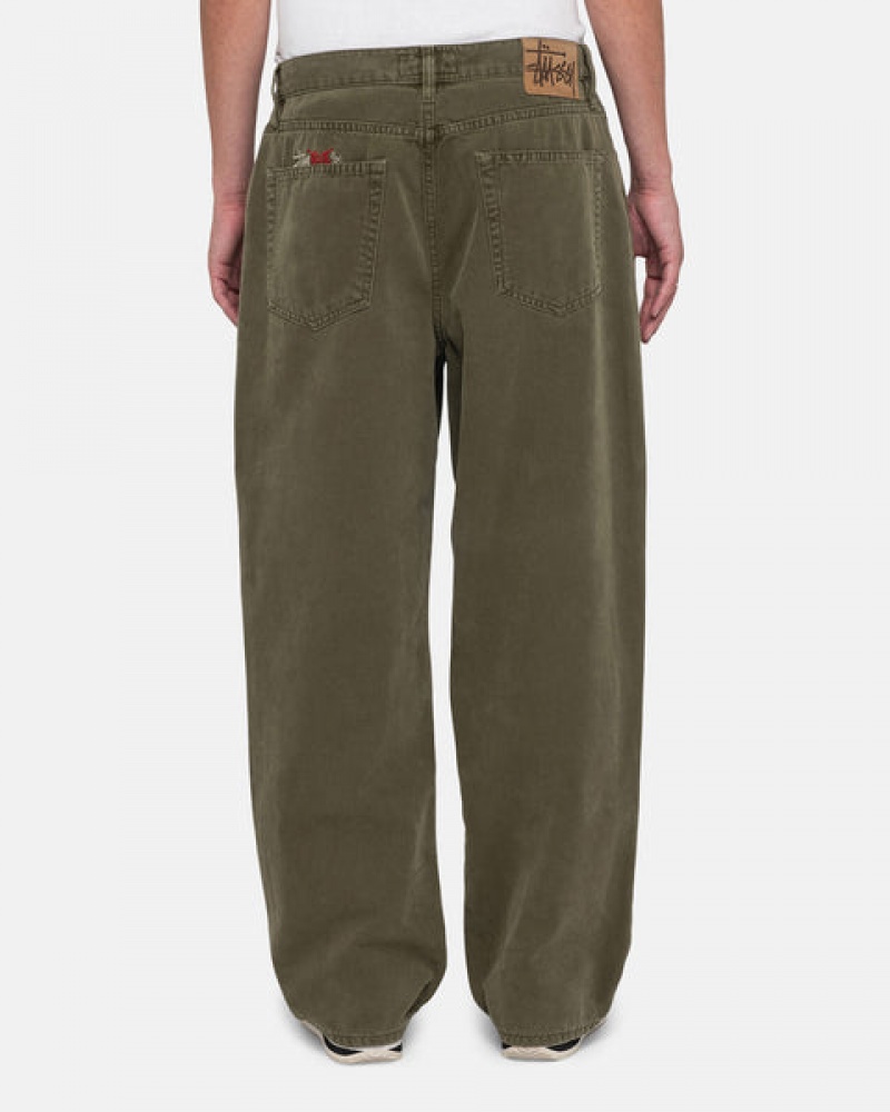 Stussy Big Ol' Jean Washed Canvas Men Pants Olive | RQE-8627