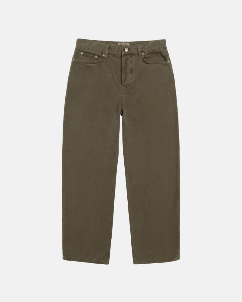 Stussy Big Ol\' Jean Washed Canvas Men Pants Olive | RQE-8627