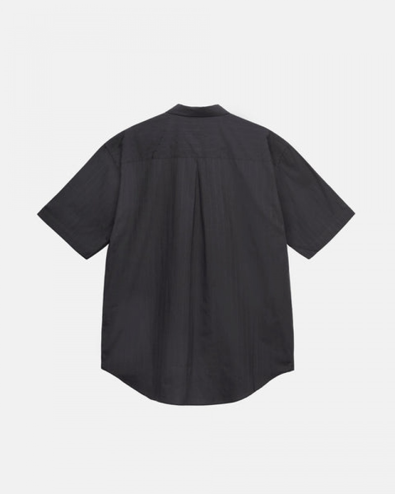 Stussy Boxy Striped Shirt Men Shirts Black | DUX-8231