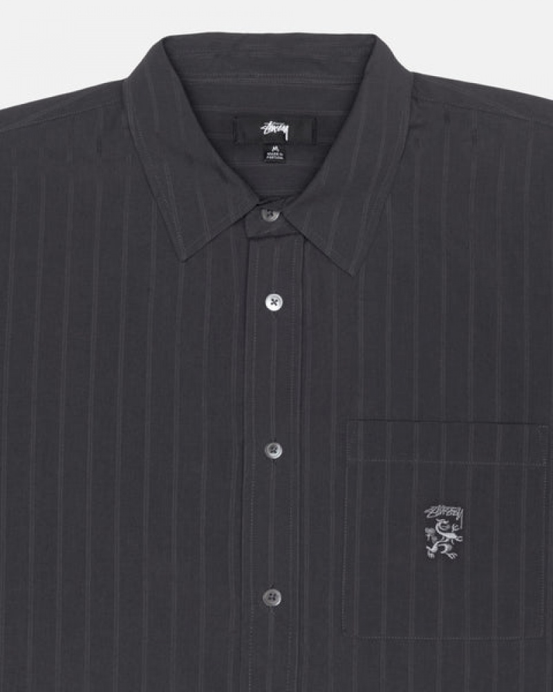 Stussy Boxy Striped Shirt Men Shirts Black | DUX-8231