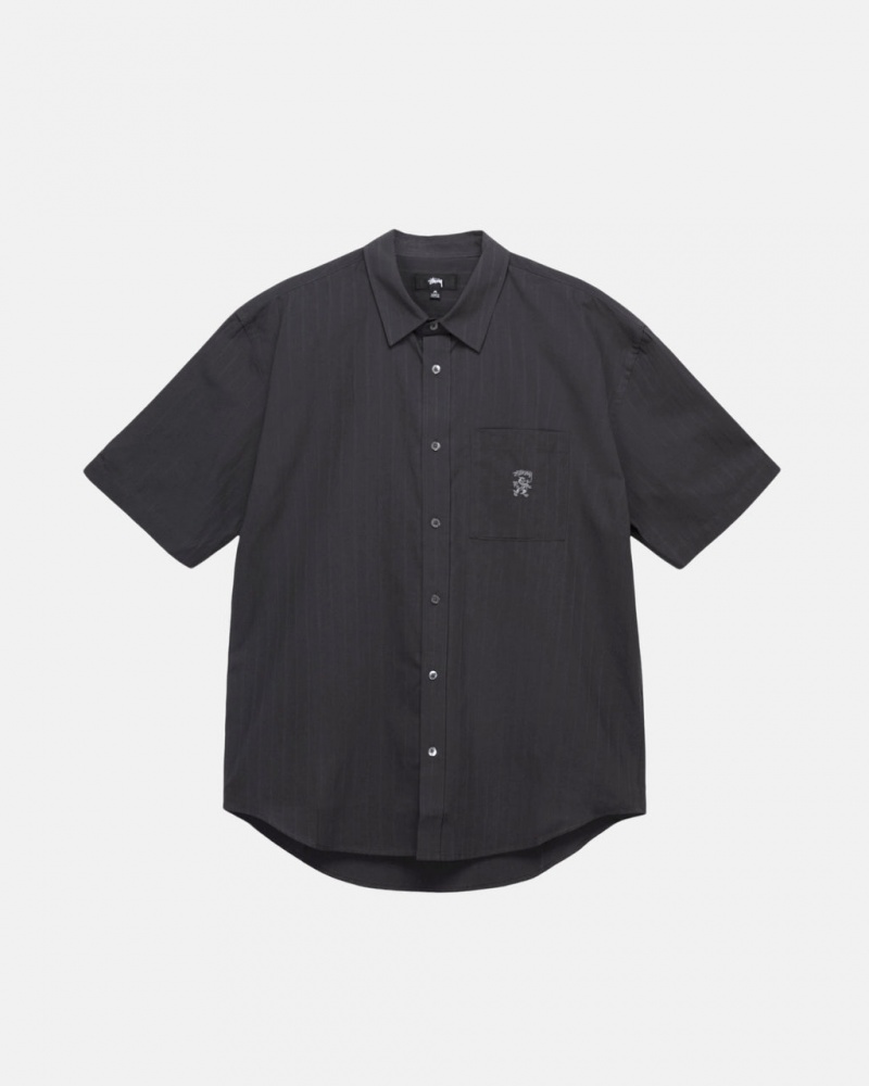 Stussy Boxy Striped Shirt Men Shirts Black | DUX-8231