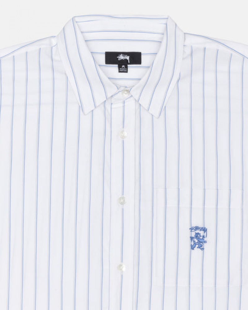 Stussy Boxy Striped Shirt Men Shirts White | HSZ-2966