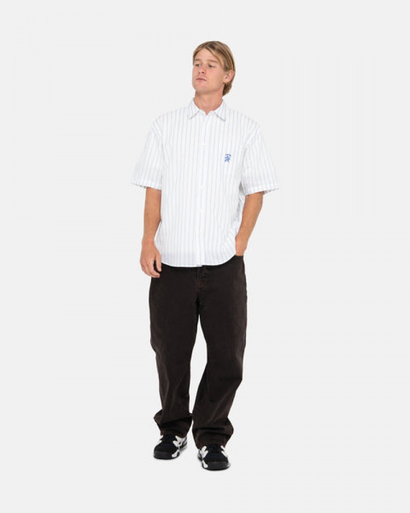 Stussy Boxy Striped Shirt Men Shirts White | HSZ-2966