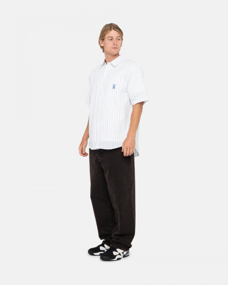 Stussy Boxy Striped Shirt Men Shirts White | HSZ-2966