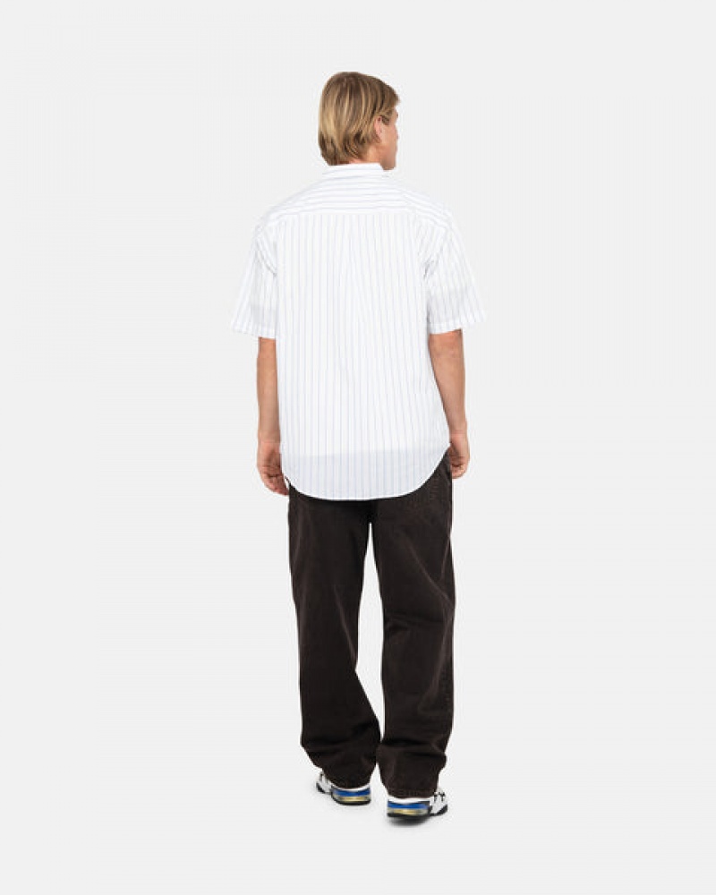 Stussy Boxy Striped Shirt Men Shirts White | HSZ-2966