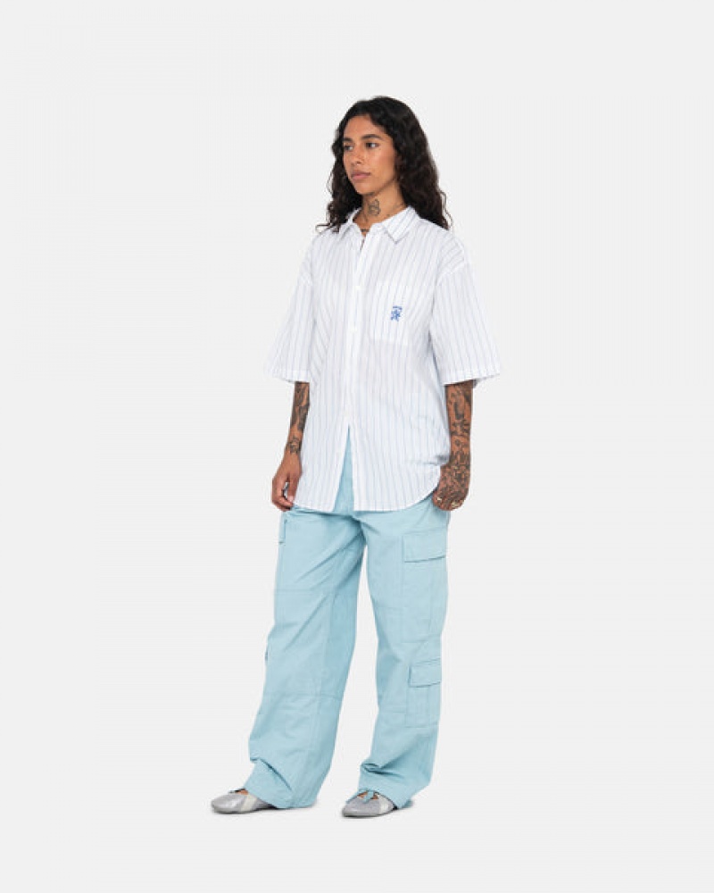 Stussy Boxy Striped Shirt Men Shirts White | HSZ-2966