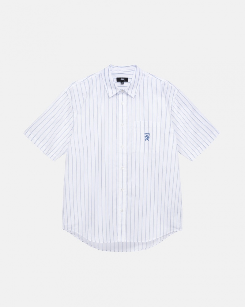 Stussy Boxy Striped Shirt Men Shirts White | HSZ-2966