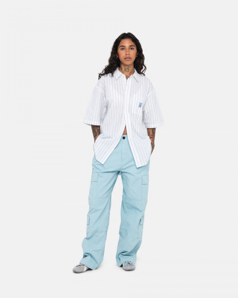 Stussy Boxy Striped Shirt Women Shirts White | XUB-0926