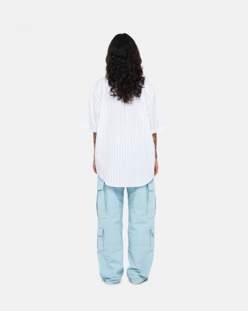 Stussy Boxy Striped Shirt Women Shirts White | XUB-0926