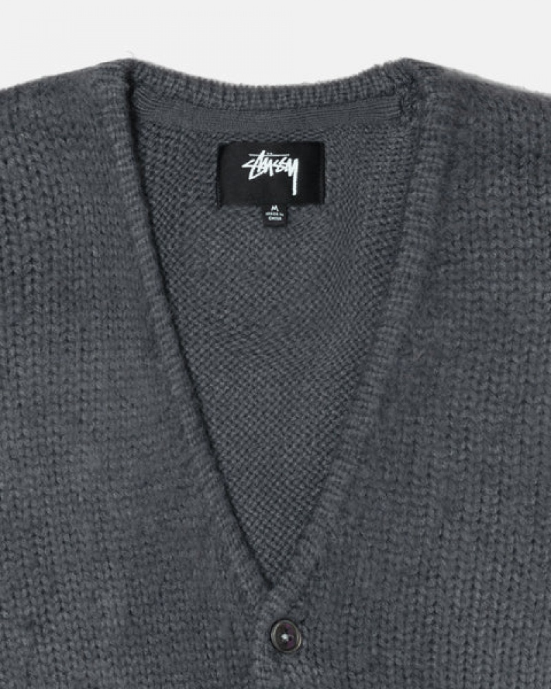 Stussy Brushed Cardigan Men Sweaters Charcoal | BDC-8471