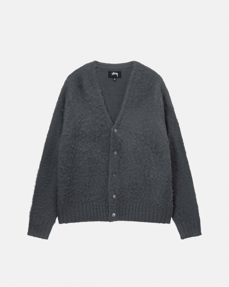 Stussy Brushed Cardigan Men Sweaters Charcoal | BDC-8471