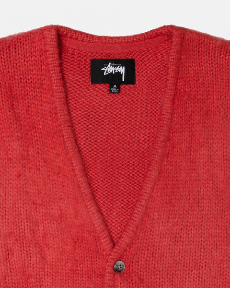 Stussy Brushed Cardigan Men Sweaters Red | VLF-5288