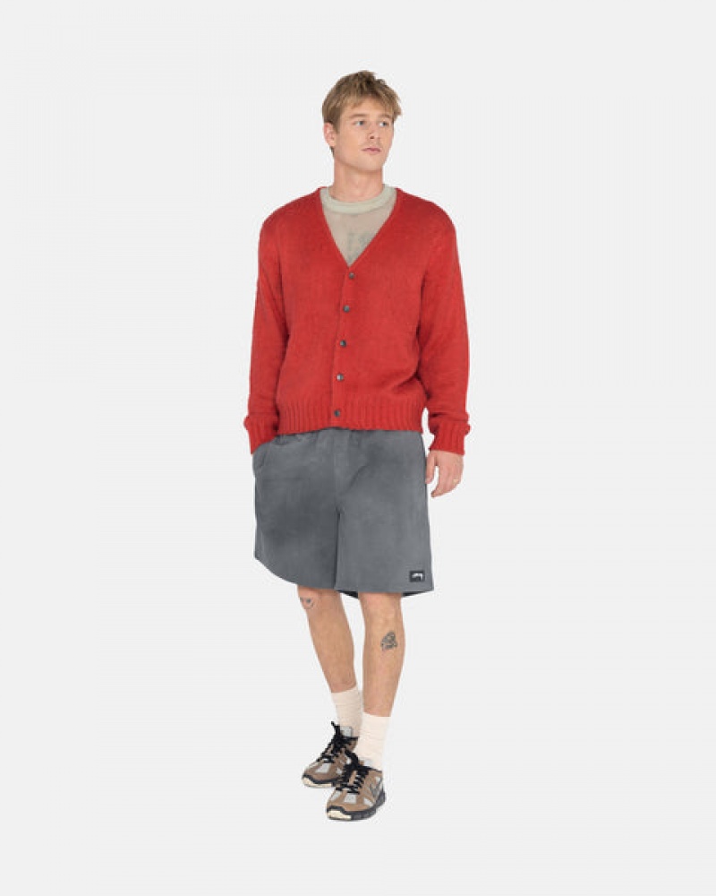 Stussy Brushed Cardigan Men Sweaters Red | VLF-5288