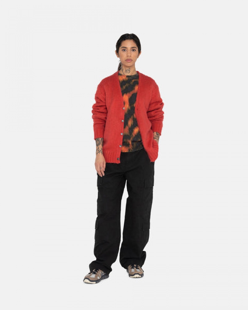 Stussy Brushed Cardigan Men Sweaters Red | VLF-5288