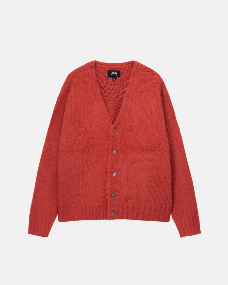 Stussy Brushed Cardigan Men Sweaters Red | VLF-5288