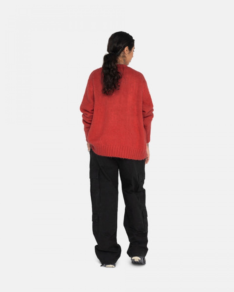 Stussy Brushed Cardigan Women Sweaters Red | VLQ-5678