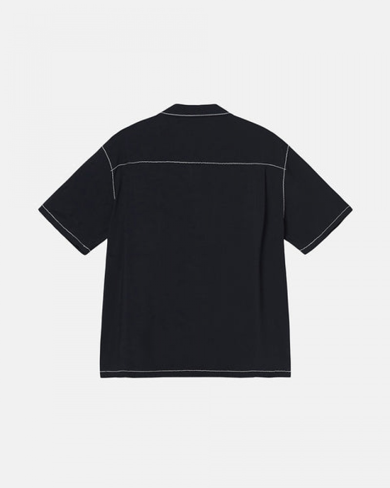 Stussy Contrast Pick Stitched Shirt Men Shirts Black | JAE-0663