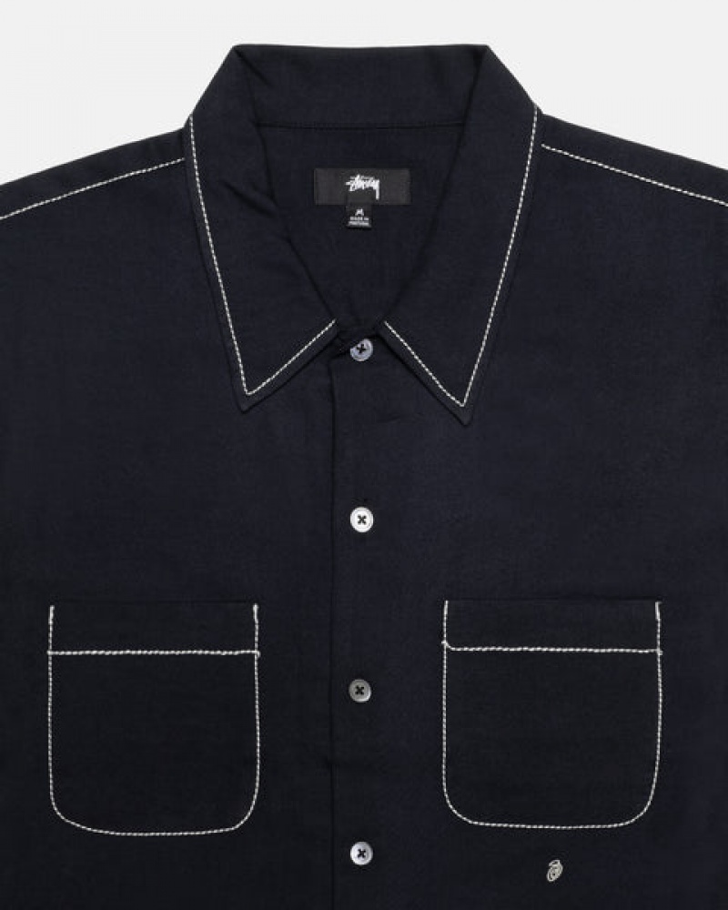 Stussy Contrast Pick Stitched Shirt Men Shirts Black | JAE-0663