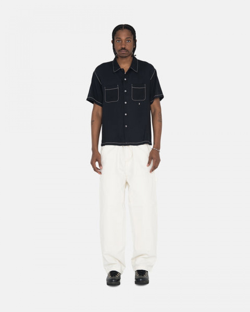 Stussy Contrast Pick Stitched Shirt Men Shirts Black | JAE-0663