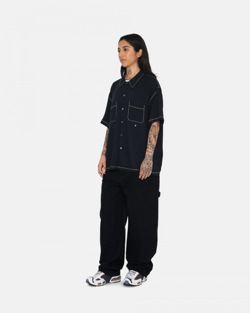 Stussy Contrast Pick Stitched Shirt Men Shirts Black | JAE-0663