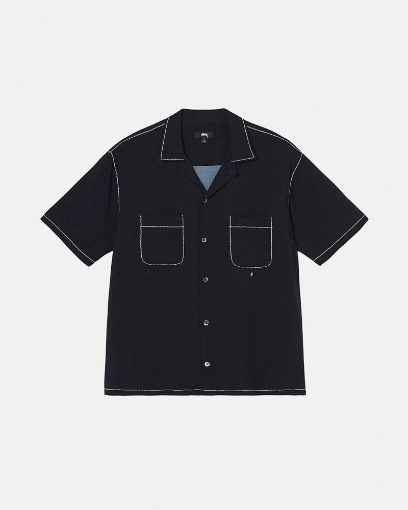 Stussy Contrast Pick Stitched Shirt Men Shirts Black | JAE-0663