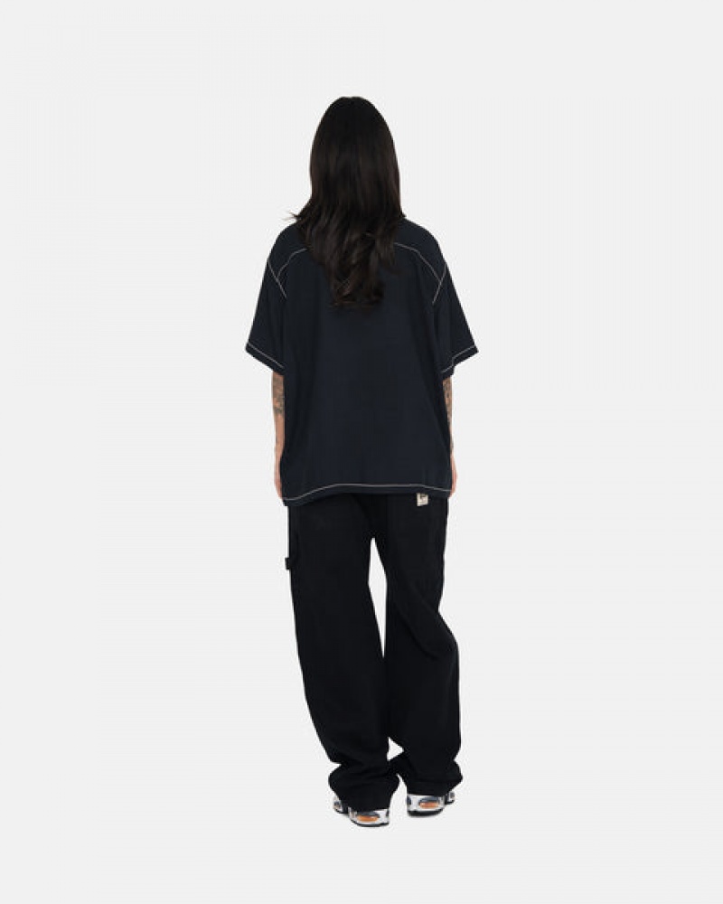 Stussy Contrast Pick Stitched Shirt Women Shirts Black | XNR-8304