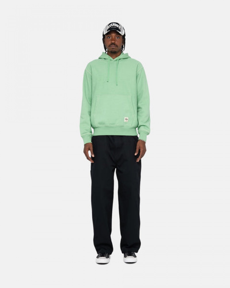 Stussy Contrast Stitch Label Hood Men Sweatshirts Green | HDH-9222