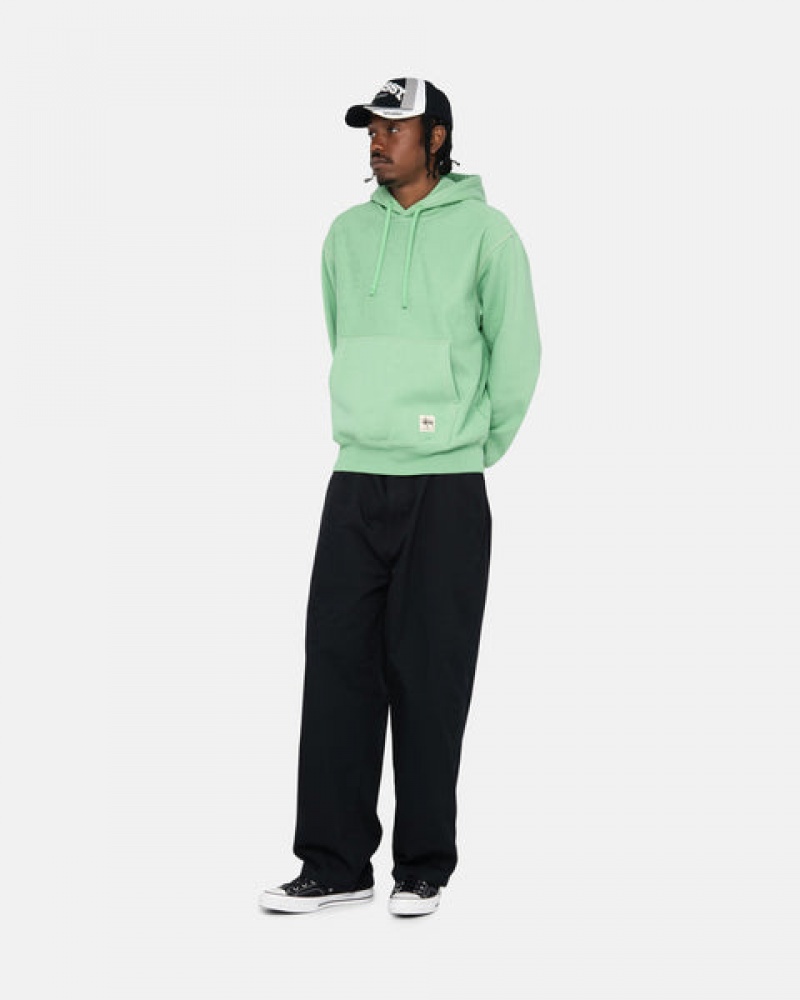 Stussy Contrast Stitch Label Hood Men Sweatshirts Green | HDH-9222